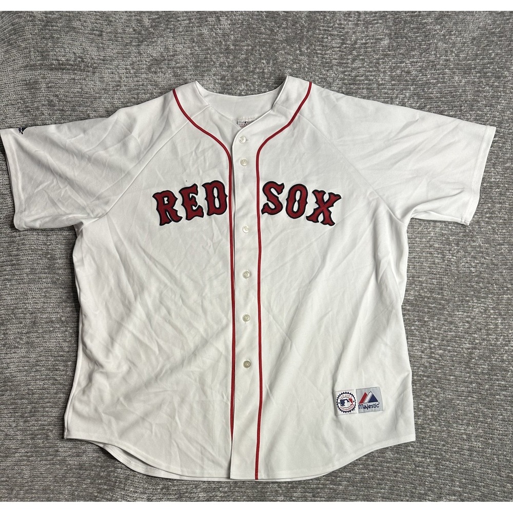 Majestic Boston Red Sox MLB Baseball Jersey Men's Large White Button-Down Shirt
